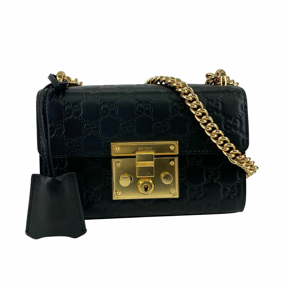 GUCCI Padlock Chain Shoulder Bag Black